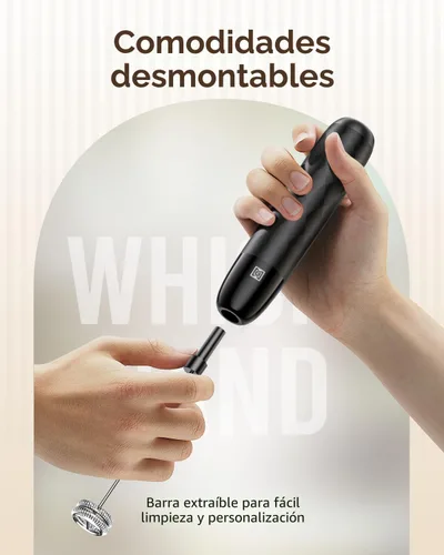 Miniatura 4 de Maestri House Espumador de Leche Recargable, LunaFro Mini Creador de Espuma Eléctrico de Mano, Batidor de Acero Inoxidable Desmontable, Mezclador