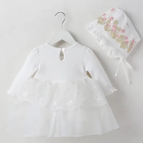 Miniatura 62 de Vestido de otoño de manga larga para niña pequeña, vestido de encaje con flores, boda, primer cumpleaños, bautizo, vestido con sombrero
