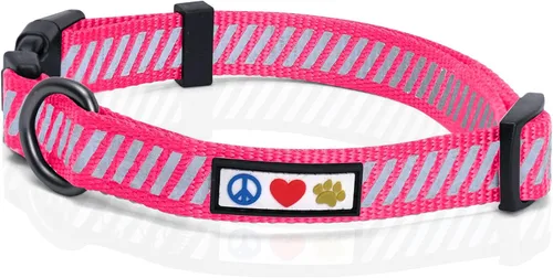 Miniatura 10 de Pawtitas Collar reflectante para perros y cachorros, collar de alta visibilidad con bandas reflectantes, collar ajustable para perro resistente