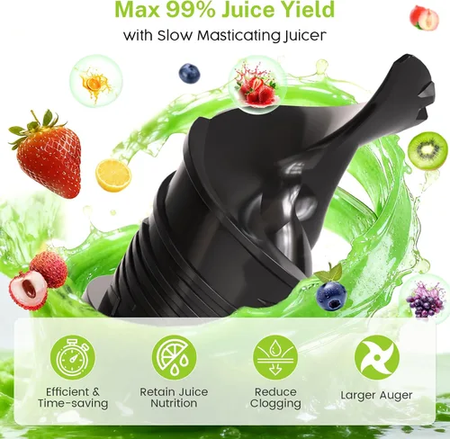 Miniatura 3 de Kndko Máquinas exprimidoras, exprimidor de masticación lenta con canal de alimentación de 5.4 pulgadas de ancho, máquina extractora de jugo