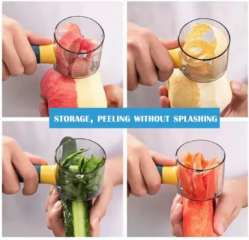 Miniatura 7 de Pelador de verduras con caja de almacenamiento, pelador de papas, pelador de almacenamiento, adecuado para zanahorias, papas, melones, gadgets, Verde