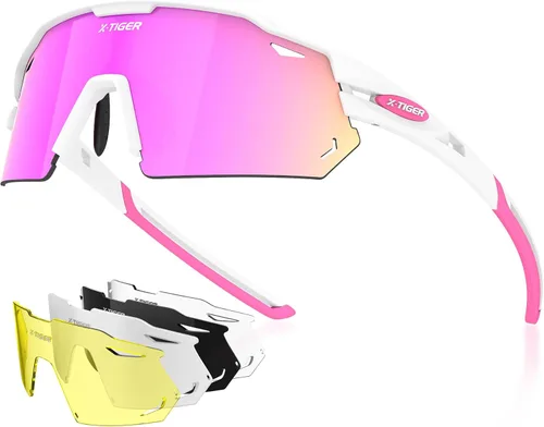 Miniatura 11 de X-TIGER Gafas de ciclismo polarizadas con 5 lentes intercambiables, MTB para ciclismo, béisbol, carrera, lentes deportivos para hombres y mujeres