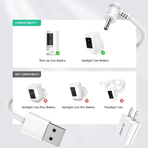 Miniatura 4 de OLAIKE Paquete de 2 cables de carga de 16 pies para batería Ring Stick Up Cam/Plug-in y Ring Spotlight Cam Battery, adaptador de corriente