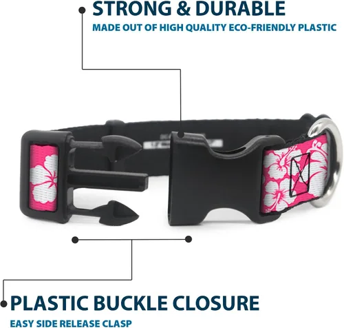 Miniatura 4 de Buckle-Down Collar de clip de plástico, hibisco rosa neón, blanco, 1 pulgada de ancho, se adapta a cuello de 9 a 15 pulgadas, pequeño