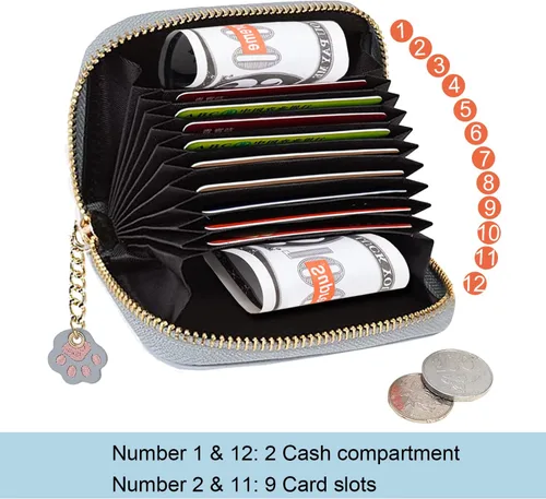 Miniatura 2 de Sunwel Fashion Lindo portatarjetas con diseño de gato pequeño - Estuche para tarjetas con cremallera de acordeón, bolsillos para efectivo, monedero
