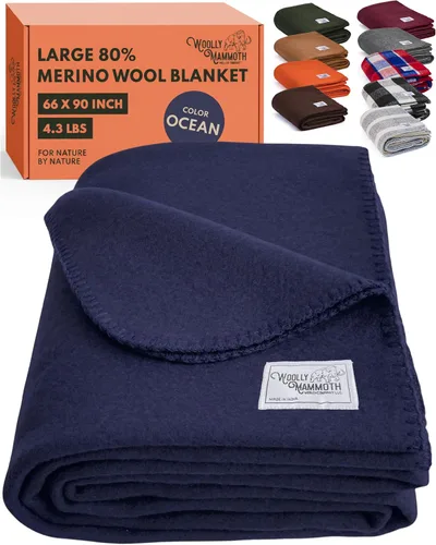 Miniatura 12 de Woolly Mammoth Woolen Company Manta de Lana - 66 x 90 pulgadas, Corteza, 80% Lana Merino - Mantas de Campamento para Clima Frío - Durabilidad