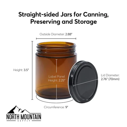 Miniatura 2 de North Mountain Supply Tarros de conservas de vidrio ámbar de 9 onzas con tapas de metal blanco de 2.756 in, caja de 12