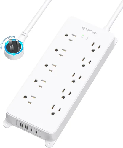 Miniatura 9 de TROND - Alargador de corriente con protector contra sobretensiones, 4000 J, certificado ETL, 10 salidas ampliamente espaciadas con 2 USB A y 2 USB