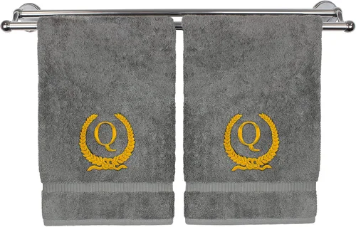 Miniatura 116 de Toalla de mano con monograma, regalo personalizado, 16 x 30 pulgadas, diseño de corona dorada bordada con letra blanca en toalla negra, extra