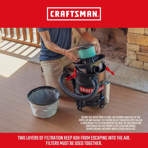 Miniatura 6 de CRAFTSMAN CMXEVBE17050 - Aspiradora para cenizas y parrilla (5 galones, 7.8 amperios) Portable Dry Only Shop Vacuum with Drum Filter, Cartridge
