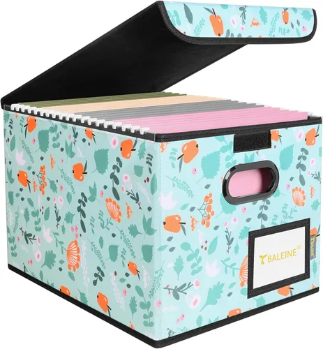 Miniatura 54 de Caja organizadora de archivos Baleine con tapa, organizador de carpetas de archivos plegable con deslizador de plástico, caja de carpetas