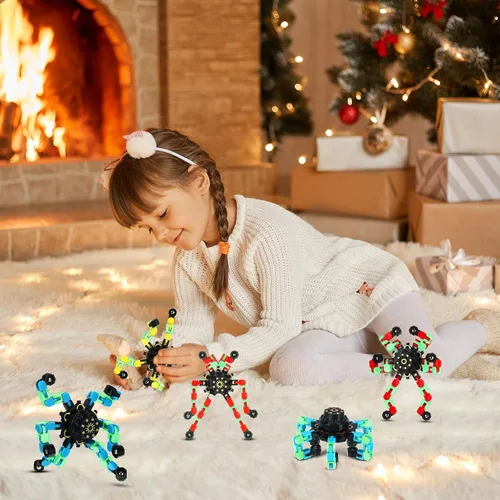 Miniatura 6 de Junkin 100 juguetes sensoriales divertidos a granel, transformable Fidget Spinner Chain Robot Finger Toy para aliviar el estrés en espiral