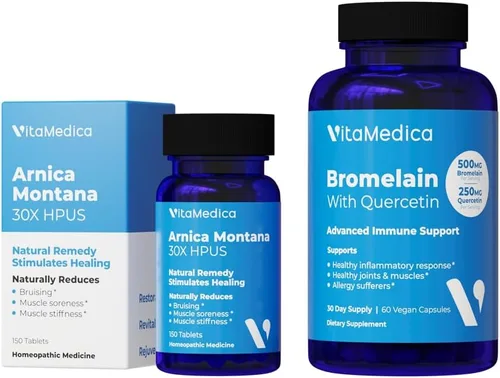 VitaMedica | Paquete de Arnica Montana 30X y bromelina con quercetina | Arnica Montana | Bromelina | Quercetina | Paquete de recuperación | A base