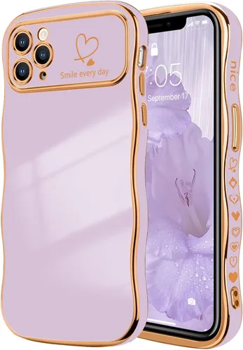 Miniatura 15 de LCHULLE Funda para iPhone 12 Pro para mujeres y niñas, lindo marco ondulado con forma rizada con patrón de corazón de amor, cubierta de protección