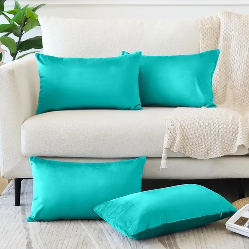 Miniatura 36 de OTOSTAR Juego de 4 fundas de almohada decorativas de terciopelo suave, fundas de cojín lumbares sólidas, fundas de cojín lujosas para sofá