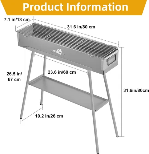 Miniatura 4 de WILLBBQ Parrilla de carbón para fiestas de portón trasero, patio, barbacoas de playa, reuniones de patio trasero, barbacoa de acero aleado, barbacoa