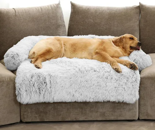 Miniatura 21 de Cama calmante para perro, tapete de felpa esponjoso para perros con protector de muebles con funda extraíble lavable para perros y gatos grandes
