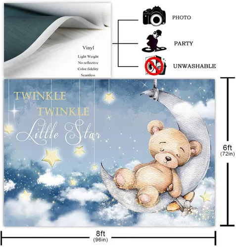 Miniatura 2 de Avezano Twinkle Twinkle Little Star - Telón de fondo para baby shower, luna azul profundo, estrellas y decoración de fiesta de baby shower