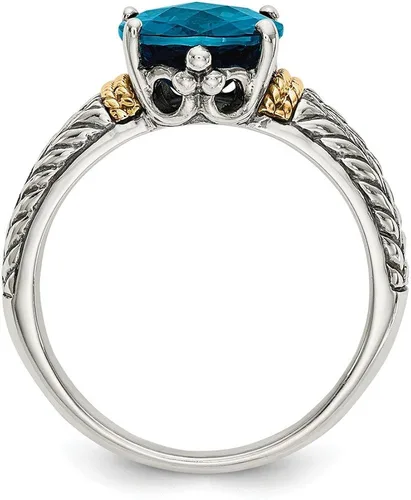Miniatura 2 de Anillo de compromiso de plata de ley 925 maciza con topacio azul Londres de oro amarillo de 14 k