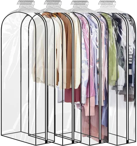 Miniatura 8 de Perchas transparentes de 40 pulgadas con cremallera lateral lisa, bolsas impermeables con refuerzo de 10 pulgadas para camisas, abrigos, vestidos