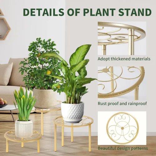 Miniatura 6 de Juego de 5 piezas de estantes de metal para flores, estantes resistentes para plantas de diferentes tamaños, estantes de flores de hierro, adecuados
