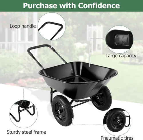 Miniatura 3 de ERGOMASTER Carretilla de doble rueda, carrito de jardín utilitario para el hogar, capacidad de 330 libras, carrito grande y resistente para Negro