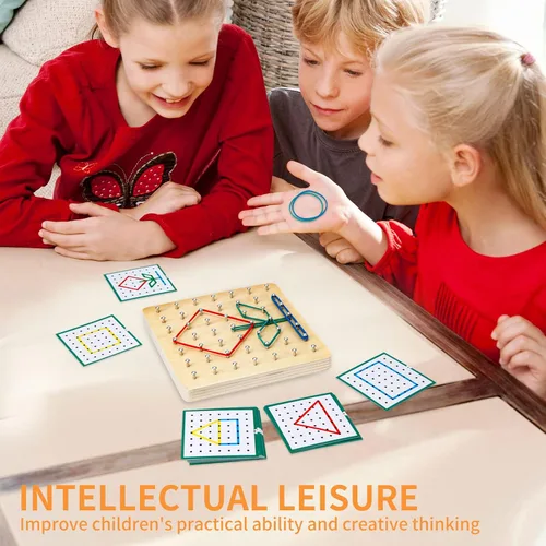 Miniatura 4 de HEELWIRE Geoboard de madera, juguete Montessori, juguete gráfico de educación matemática para niños con tarjetas de patrón y bandas de goma