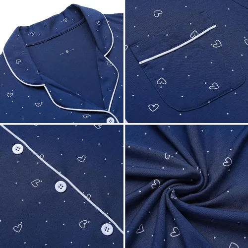 Miniatura 81 de Samring Camisón de pijama para mujer, manga corta/larga, con botones, camisón para dormir, camisón para novio, talla XXL