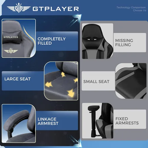 Miniatura 9 de GTPLAYER Silla de juegos de tela con cojín de resorte de bolsillo, sillas de juegos grandes y altas, silla de computadora de respaldo alto de 350