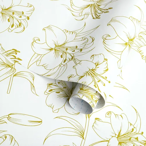 Miniatura 5 de Papel tapiz autoadhesivo y removible de 78.7 x 17.3 pulgadas, papel de contacto blanco y amarillo, papel tapiz floral autoadhesivo extraíble
