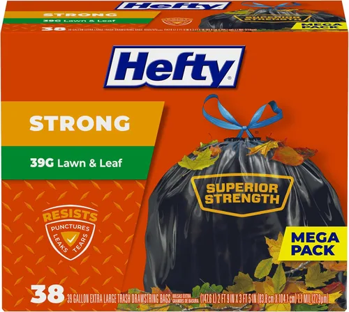 Hefty - Bolsas de basura resistentes para césped y hojas, 39 galones, 38 unidades