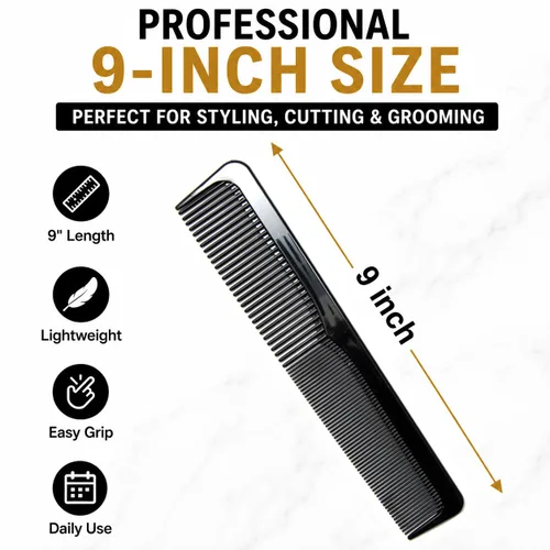 Miniatura 2 de Juego de 6 peines de peluquería profesionales de 9 pulgadas para hombres y mujeres, peine de dientes finos y anchos, peine de corte desenredante