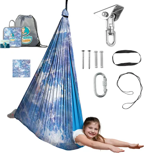 Miniatura 19 de Columpio sensorial de interior para niños o exterior – Soporta 300 libras, doble capa y giro de 360°, columpio hamaca de terapia de compresión