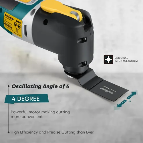 Miniatura 4 de Enventor Multiherramienta oscilante inalámbrica de 20 V, sierra oscilante sin escobillas con 28 accesorios, cargador rápido, 6 velocidades Amarillo