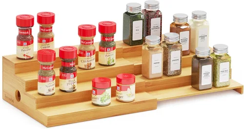 SpaceAid Organizador de especias de bambú de 4 niveles para gabinete, despensa de cocina, estante de almacenamiento de especias para organización de
