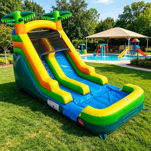 Miniatura 9 de Casa de rebote de tobogán acuático semicomercial para niños grandes, piscina grande y poco profunda, juego acuático al aire libre