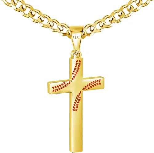 Miniatura 9 de Avotto Collar de cadena de cruz de acero inoxidable 316L para hombres y niños, cadena cubana resistente que no se decolora con colgante de cruz
