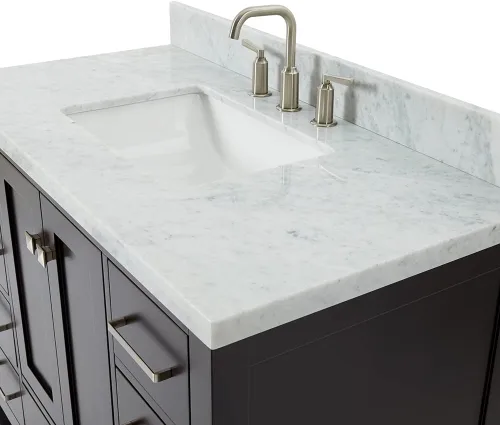 Miniatura 12 de ARIEL Cambridge - Mueble de baño espresso de 43 pulgadas con fregadero, borde de mármol italiano de carrara de 1.5 pulgadas, madera maciza