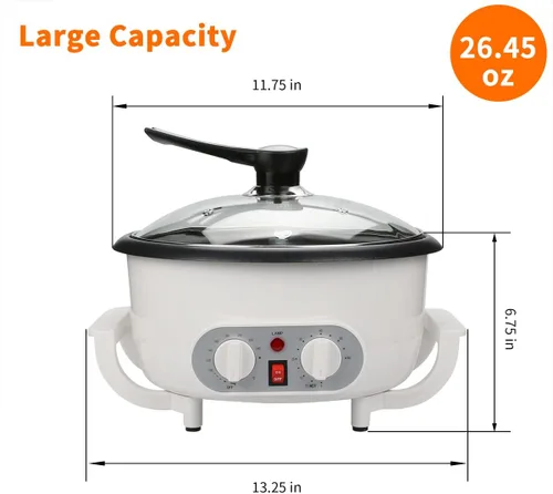 Miniatura 2 de Tostador de café mejorado para uso doméstico, tostador de granos de café eléctrico de 110 V con temporizador, tostadora de 1200 W, tostadora de café