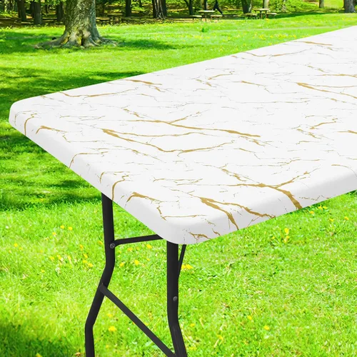Miniatura 13 de Smiry Mantel cuadrado para mesa de pícnic, impermeable, elástico, ajustable, para campamento, protector de vinilo con parte trasera de franela Beige