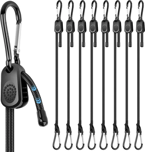 Miniatura 9 de Cuerdas elásticas ajustables con ganchos de 18 pulgadas, 8 piezas ajustables de 7 a 18 pulgadas, mosquetones elásticos resistentes al aire libre