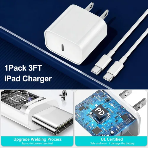 Miniatura 7 de Cargador rápido USB C para iPad, cargador rápido para iPad 2018-2026, bloque de pared con cable USB C a C de 3 pies para iPad Pro M5/M4/13/12.9/11