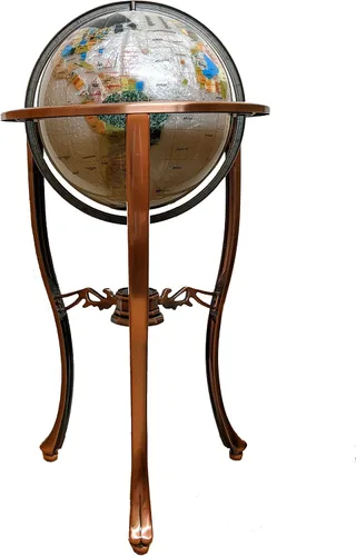 Miniatura 20 de Globo del mundo con piedras preciosas de océano azul con soporte de aleación de zinc plateado de 4 patas (8.661 in/9 pulgadas, 4 patas/azul océano)