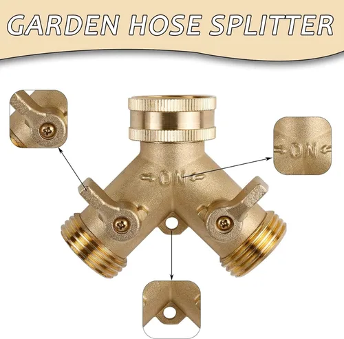 Miniatura 4 de Triumpeek Divisor de manguera de latón de 2 vías de 3/4 pulgadas, conector de manguera de jardín de latón de 2 vías con 2 protectores de resorte