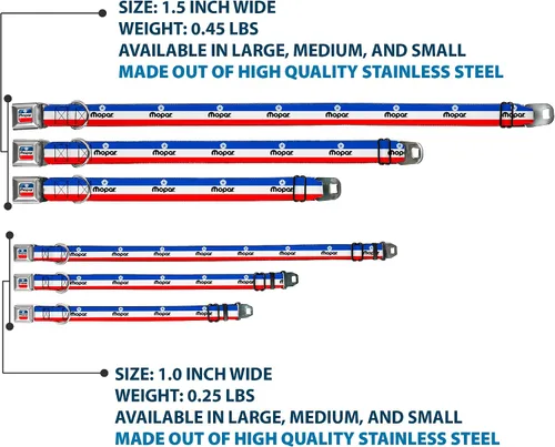Miniatura 3 de Collar de perro hebilla de cinturón de seguridad Mopar Logo Stripe Azul Blanco Rojo 9.5 a 13 pulgadas 1.0 pulgadas de ancho