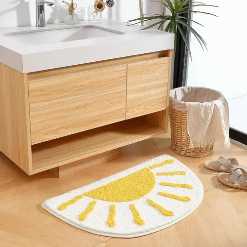 Miniatura 4 de Alfombras de baño medio círculo, lindas alfombras de baño bohemias de color blanco y amarillo, antideslizantes, suaves y absorbentes, de microfibra