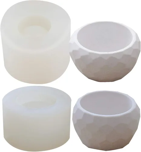 FUNSHOWCASE Moldes de silicona redondos facetados, 2 unidades para resina epoxi, hormigón, arcilla, suculentas, tazón, cenicero, vela, soporte para