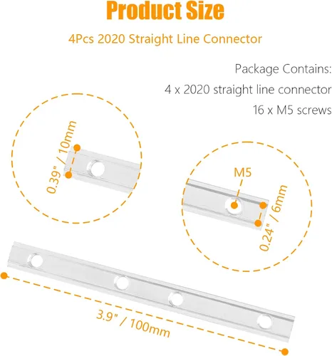 Miniatura 4 de 4 conectores de línea recta 2020, conectores de extrusión de aluminio con ranura en T con tornillos M5, soportes de línea de unión de 3.9 pulgadas