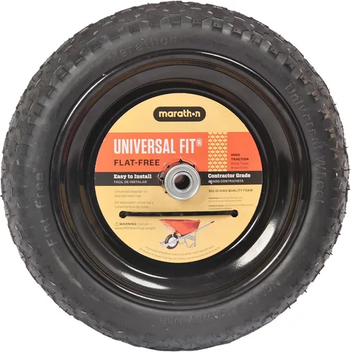 Miniatura 2 de Neumático Marathon Industries con ajuste universal para carretilla de mano, 3 pulgadas de longitud central; rodamientos de 0.63 pulgadas y kit