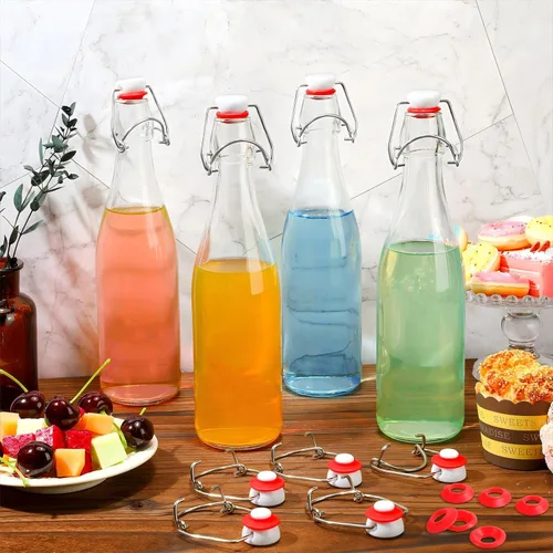 Miniatura 6 de Meanplan 6 tapas de repuesto para botellas con tapa abatible con 6 juntas de silicona de sellado, tapón superior abatible para botellas de vidrio